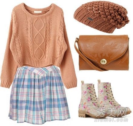 格子裙毛衣英伦风格清新