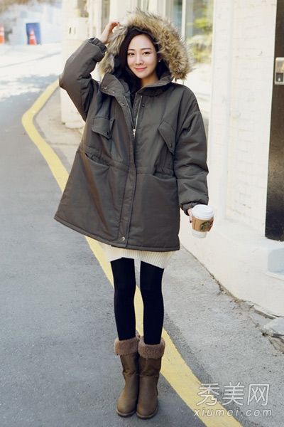冬天完美的得分气质穿棉袄最配毛衣
