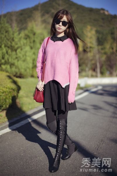 毛衣+短裙+打底裤胖女孩显瘦可穿