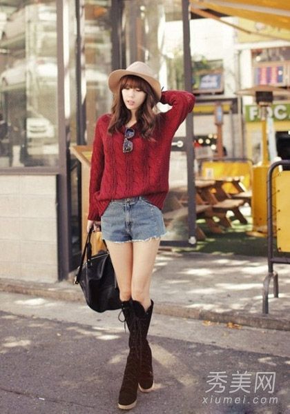 毛线衫+短裙或短裤显高，与众不同