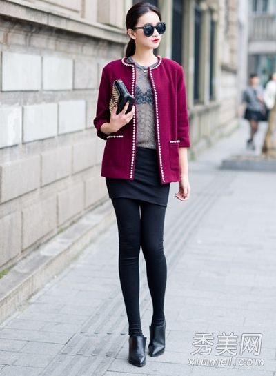 羊毛外套配裤子或短裙