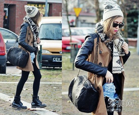 秋冬季节，带围巾的外套既保暖又时尚。