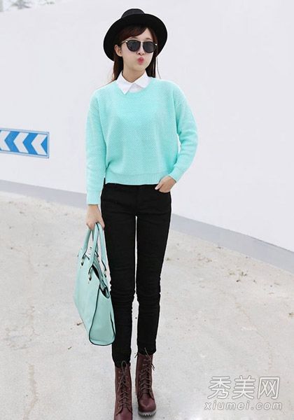 微露领衬衫毛衫复古英伦风格