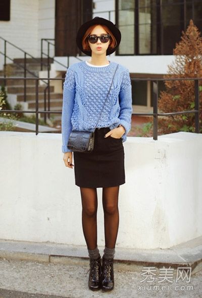 高领毛衣配裙子复古风格小清新