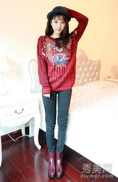 毛衣+裤腿+靴子修身高配
