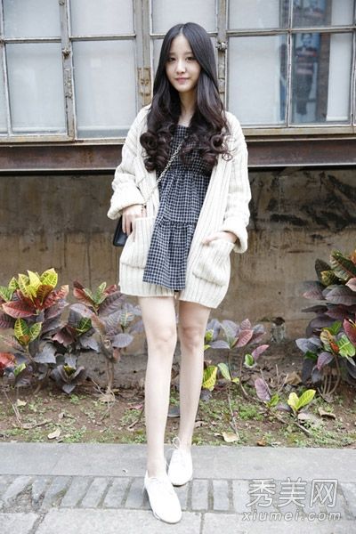 针织开衫配连衣裙小清新韩范儿