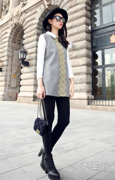 秋冬季搭配打底裤的长袖连衣裙