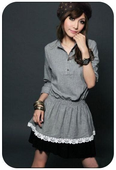 长袖蕾丝连衣裙OL日本甜美领带