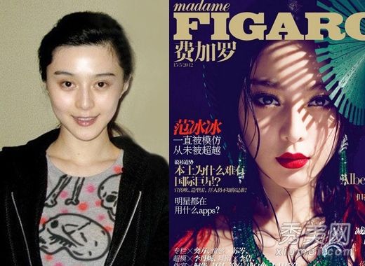 这位女演员登上了一本杂志的封面,在换脸和化妆前后看起来像个整形外科医生。