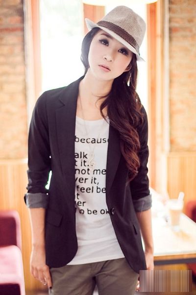 修身西装+字母T外发潮