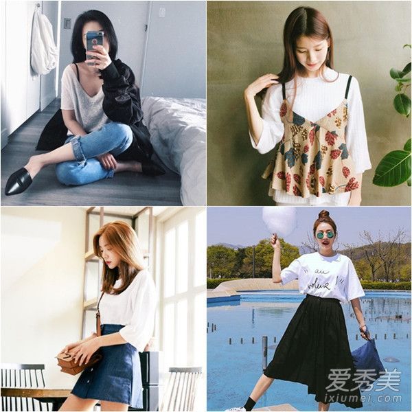 这是春天和夏天的唯一一个！一万年的白色t恤穿起来有浓浓的韩国味道