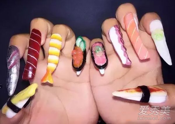 日本美甲艺术:3D寿司美甲感受一下吧！