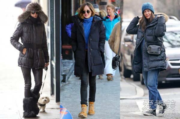 时尚潮人展示羽绒服的实用穿着技巧。