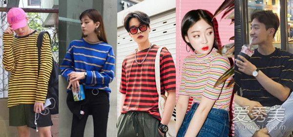 初秋时节,条纹夹克在街上非常流行。