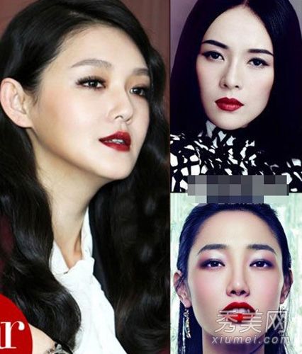除夕夜女演员红唇彩妆增添美好色彩