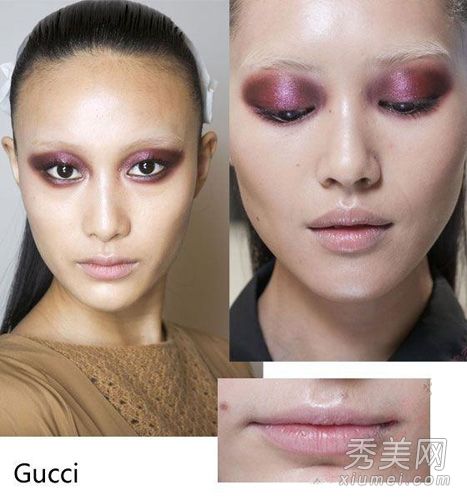 2013米兰时装周棕色和红眼化妆狐狸毛