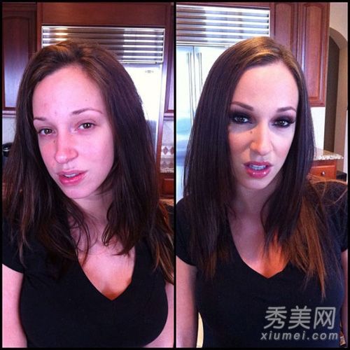 这是美国色情明星化妆前后的同一个人吗？