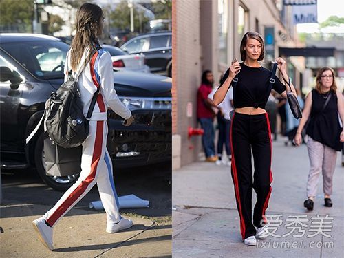 摆脱跑步的感觉,让条纹运动裤更时尚。