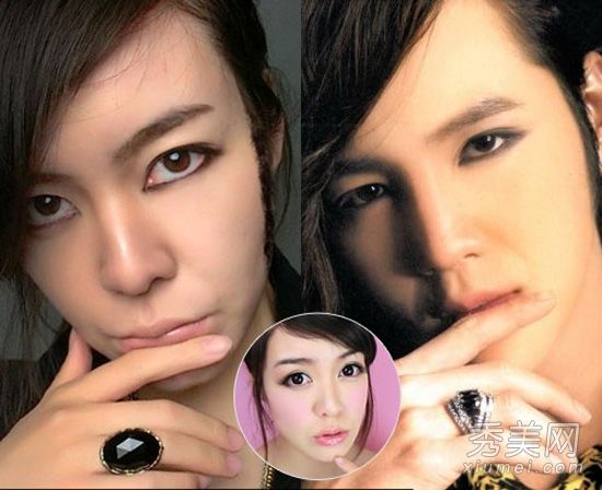 美女颠倒化妆步骤，变成漂亮男孩张君淑