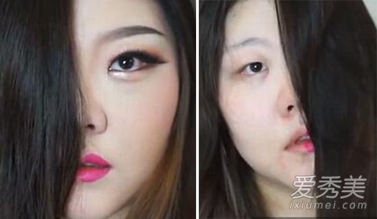 日本和韩国女孩化妆前后，“半面妆”看起来像鬼片。