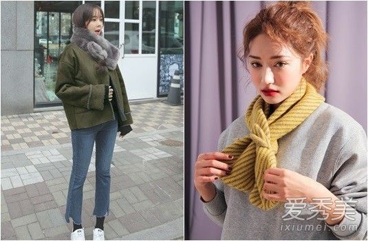 跟着韩牛围着她可爱的兔耳围巾。