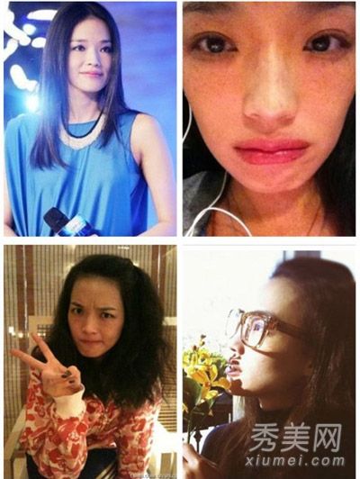 这位女演员在卸妆前后看起来就像一个路人，把章子怡和她素净的脸相比。