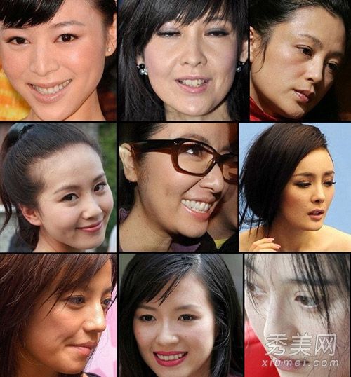 这位女演员的脸上布满了皱纹、斑点和痘痘,浓妆艳抹。