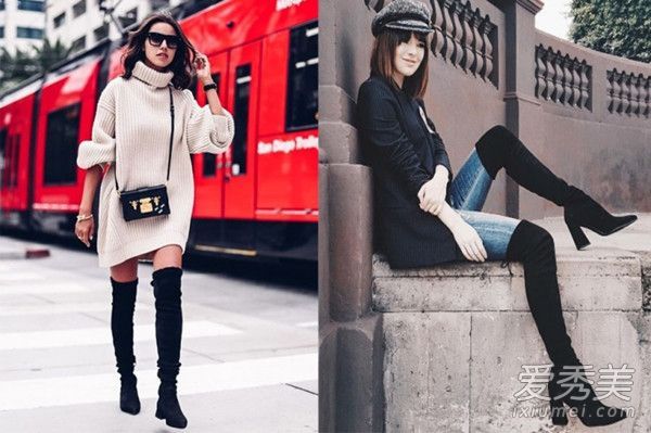 如何搭配过膝长靴？交叉膝靴搭配图片