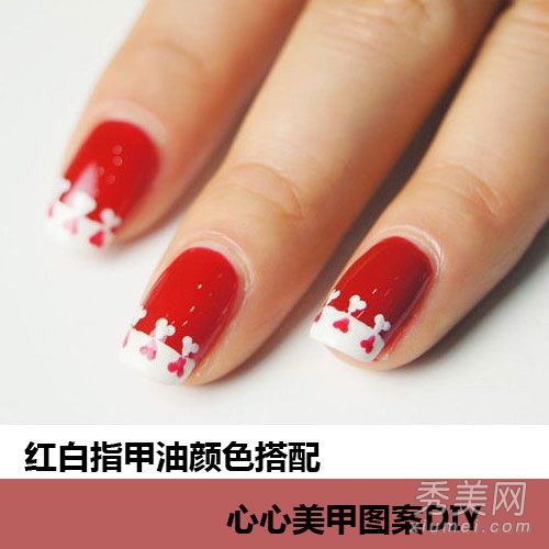 不要错过手绘红白指甲艺术图案