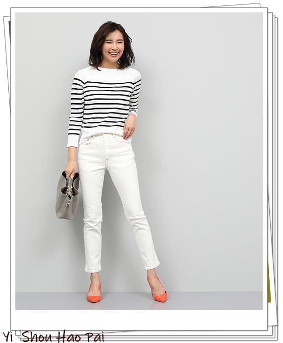 白色牛仔褲的日係輕熟搭配示範，很適合30-45歲的女人